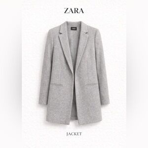 Zara Grey Open Front Blazer Coat – Minimalist Longline Jacket Size Small